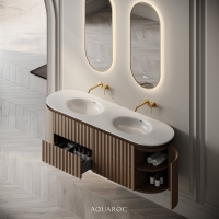 Belgravia II Double Vanity Unit & Stone Basin 1600mm Smoked Oak